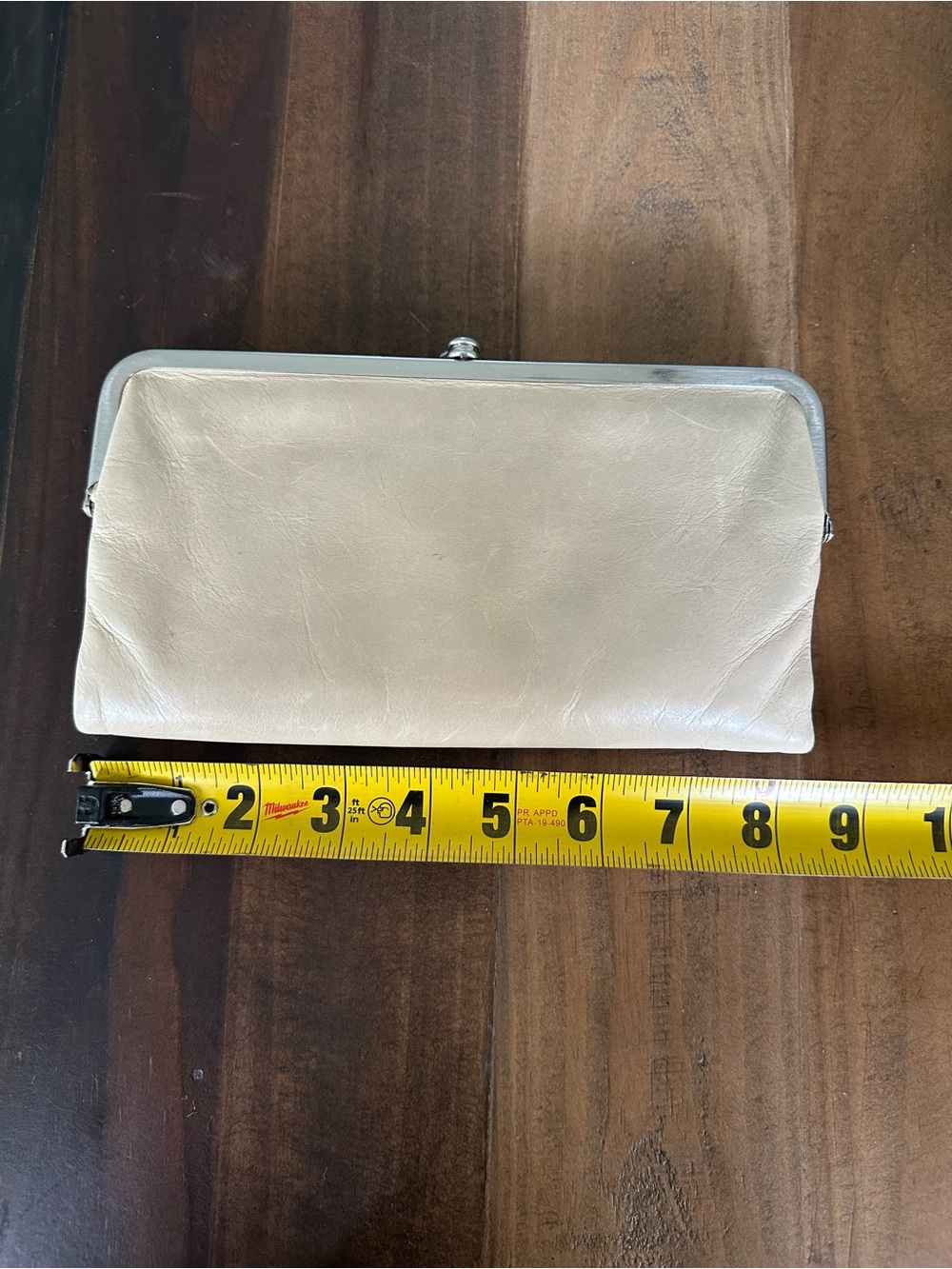 Hobo Beige Frame Wallet Clutch w/ Kisslock, ID Window, Card Slots, Zip Pocket